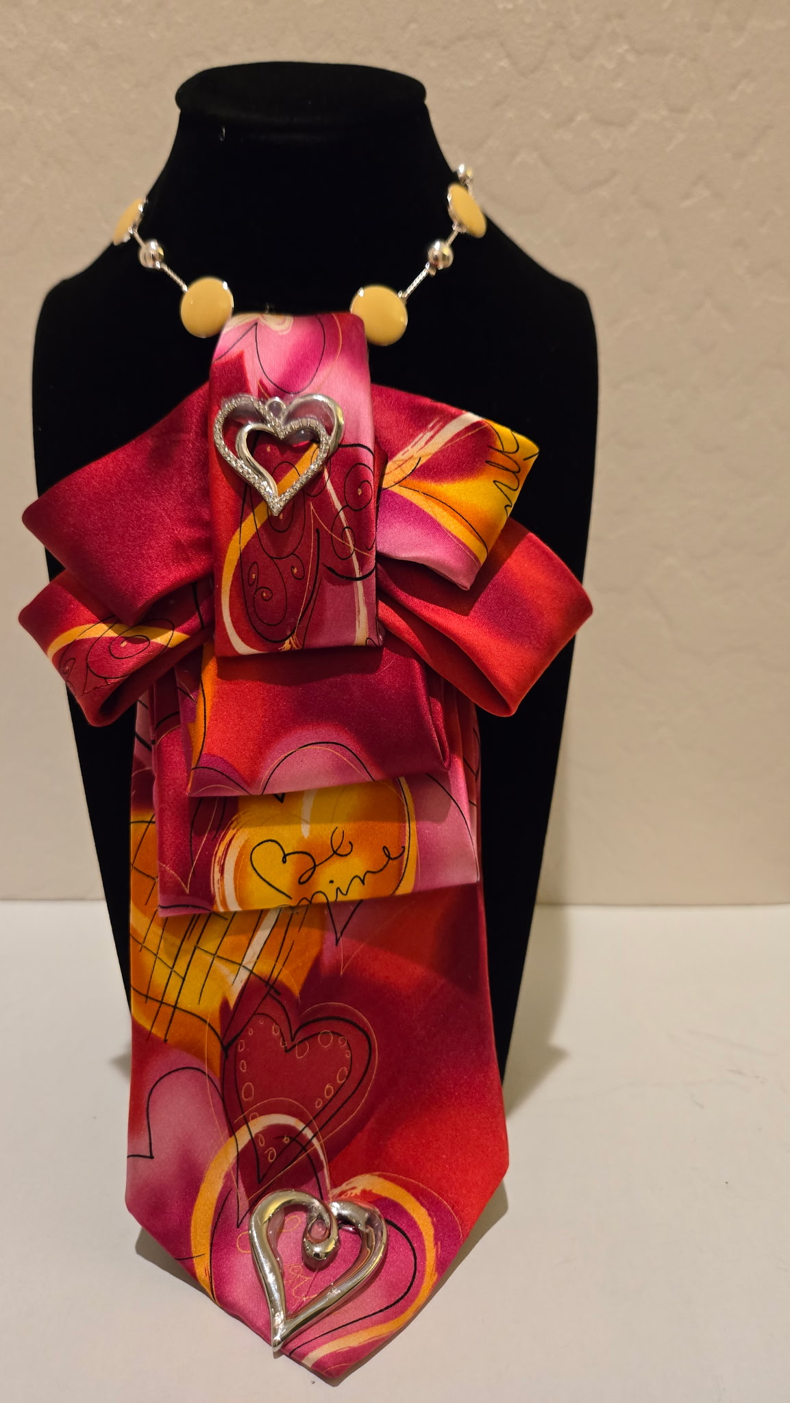 Hearts on Fire, a handmade Silk Tied bow